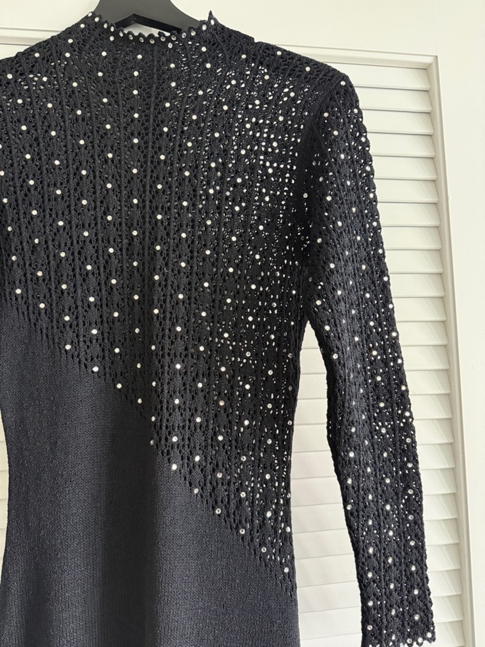 Black Long Sleeve Embellished Knit Dress - Picture 2 of 8